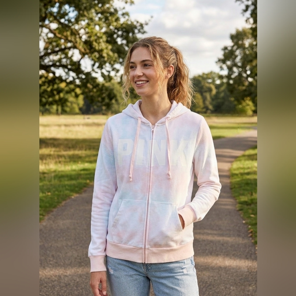 Victoria's Secret PINK Everyday Lounge Full Zip Hoodie - Pastel Tie Dye. Small
